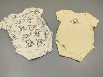 Lot de 2 bodies m.c jaune 1 motif Dumbo et blanc plusieurs motifs Dumbo 100% coton