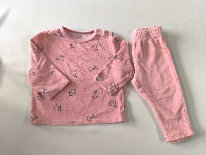 Pyjama 2pcs velours rose fleurs, moins cher chez Petit Kiwi