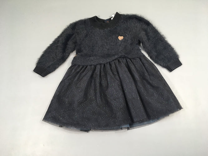 Robe m.l pull duveteux bas tulle bleu marine coeur, Carrement beau, moins cher chez Petit Kiwi