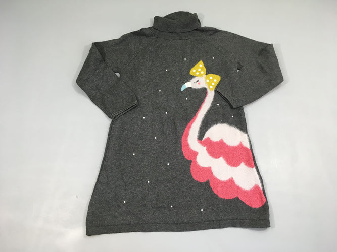 Robe m.l pull col roulé gris chiné flamant rose, moins cher chez Petit Kiwi