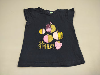 T-shirt m.c bleu marine , pommes , fraises roses, dorées 