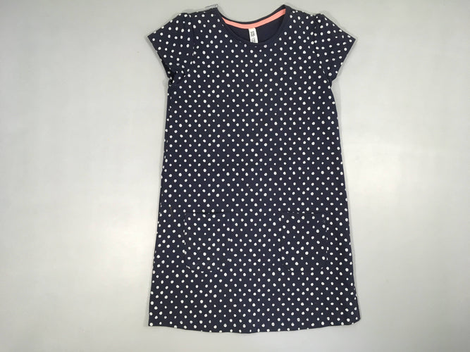 Robe m.c molleton bleu foncé pois blancs poches, moins cher chez Petit Kiwi