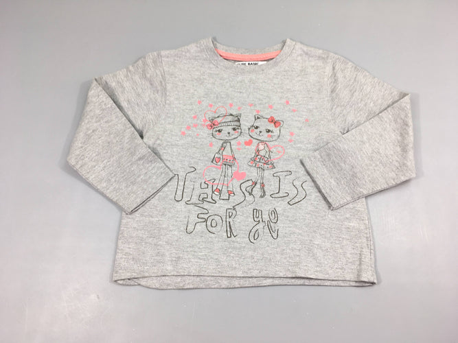 Sweat fin gris chiné  avec chats, moins cher chez Petit Kiwi