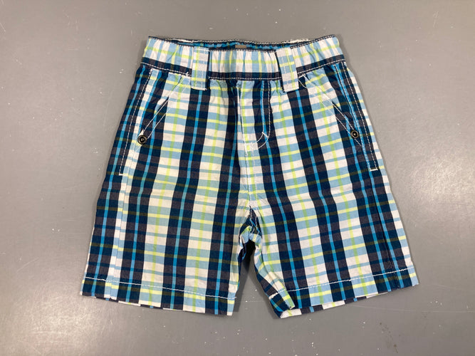 Bermuda à carreaux blanc-bleu, moins cher chez Petit Kiwi