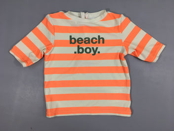 T-shirt m.c anti-Uv blanc rayé orange néon Beach