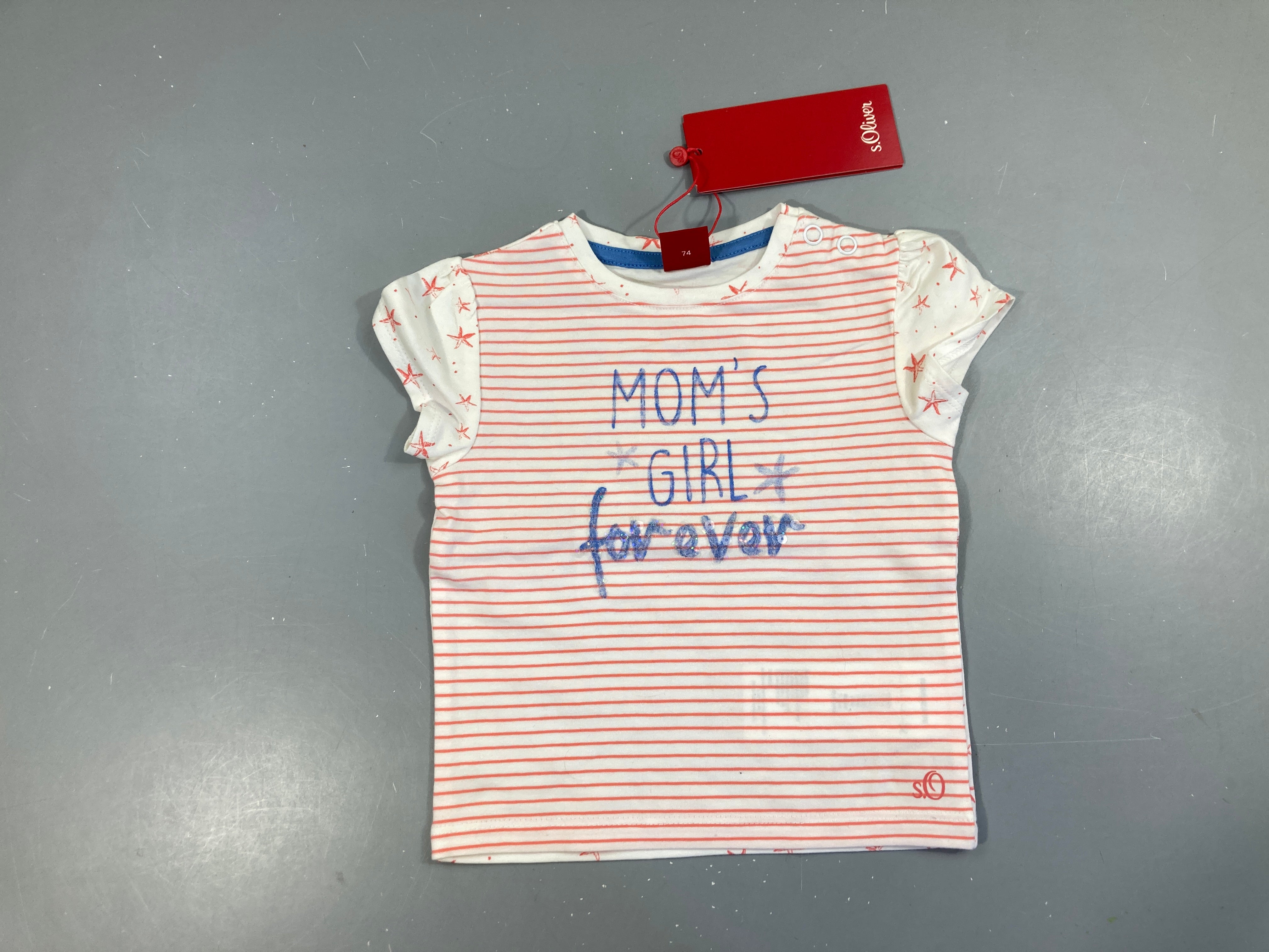 NEUF T-shirt m.c blanc rayé rose mom's girl