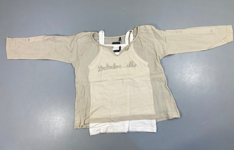 Blouse voile beige effet superposé t-shirt fines bretelles blanc, moins cher chez Petit Kiwi