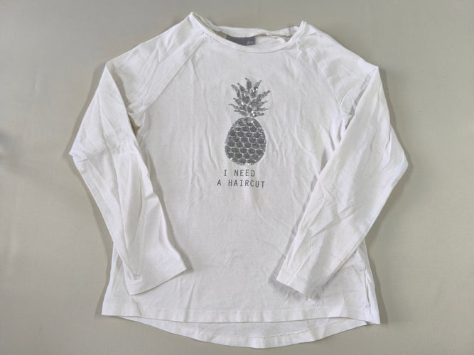 T-shirt m.l blanc paillettes ananas en sequins, moins cher chez Petit Kiwi