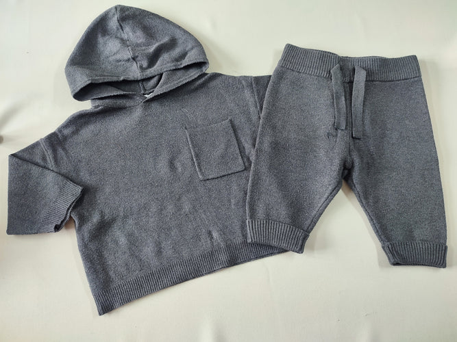 Pull à capuche + Pantalon fines mailles gris foncé, moins cher chez Petit Kiwi