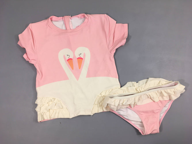 T-shirt m.c anti-Uv rose cygnes + culotte, moins cher chez Petit Kiwi