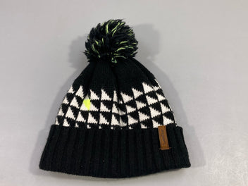 Bonnet noir pompon triangles doublé polar vert anis Wed'ze