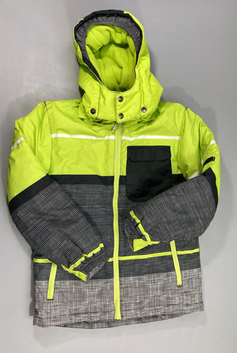 Veste de ski vert anis rayé gris/noir Snow, moins cher chez Petit Kiwi