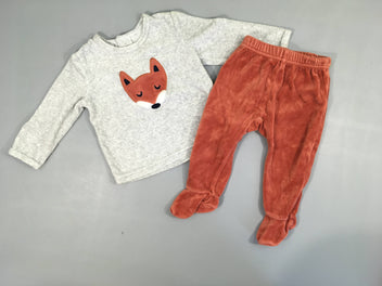Pyjama 2pcs velours gris chiné/brun renard