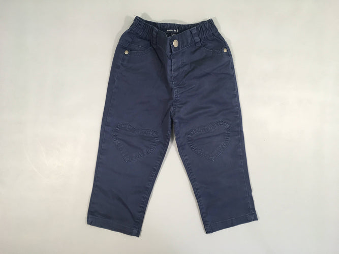 Pantalon bleu coeurs genoux, moins cher chez Petit Kiwi