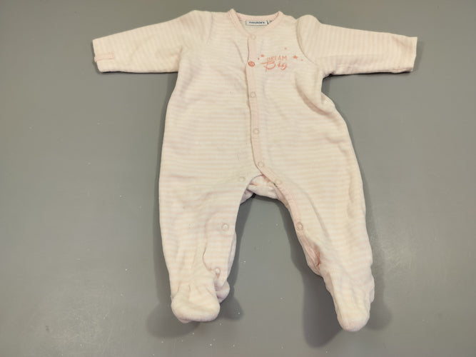 Pyjama velours rayé rose et blanc 'dream big" 70% coton 30%  polyester, moins cher chez Petit Kiwi