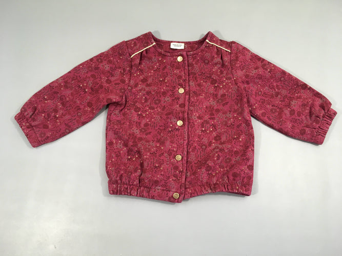 Sweat blouson rose foncé fleurs, bouloché, moins cher chez Petit Kiwi