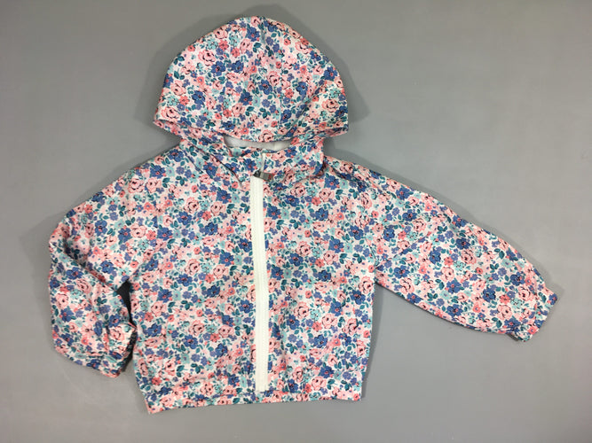 Veste coupe-vent blanche fleurs à capuche, moins cher chez Petit Kiwi