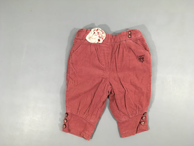 Pantalon velours côtelé vieux rose foncé doublé polar boutons déco bas, moins cher chez Petit Kiwi