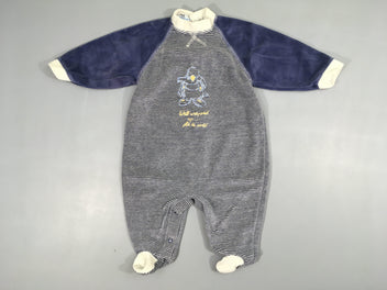 Pyjama velours bleu rayé animal hiver