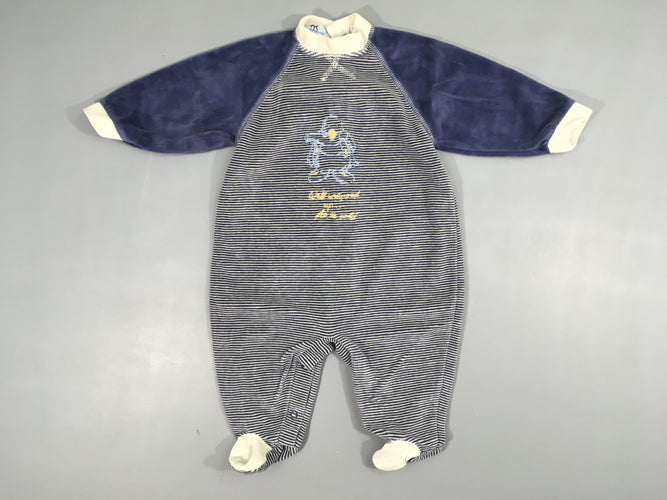 Pyjama velours bleu rayé animal hiver, moins cher chez Petit Kiwi