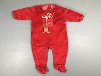 Pyjama velours rouge ourson poche Mon cadeau