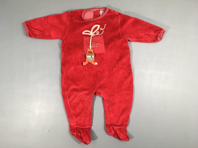 Pyjama velours rouge ourson poche Mon cadeau, moins cher chez Petit Kiwi