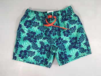 Maillot short bleu fleurs