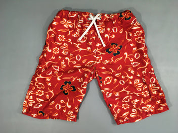 Maillot short rouge fleurs