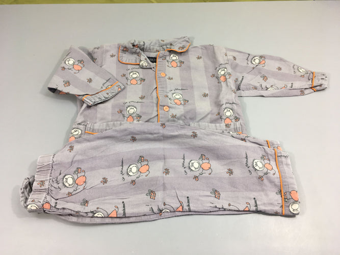 Pyjama 2 pcs flanelle gris motifs bonhommes, légèrement bouloché, moins cher chez Petit Kiwi