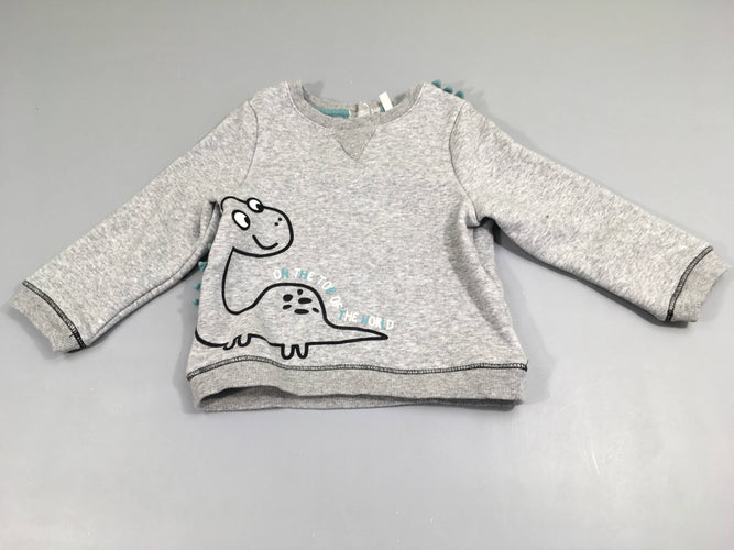 Sweat gris clair motif dinosaure, moins cher chez Petit Kiwi