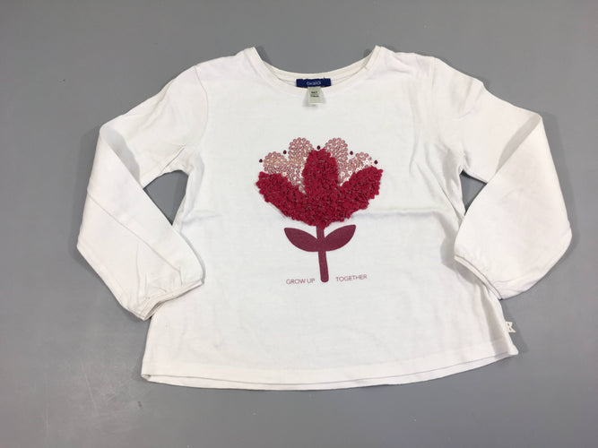 T-shirt m.l blanc fleurs tulle relief, légèrement bouloché, moins cher chez Petit Kiwi