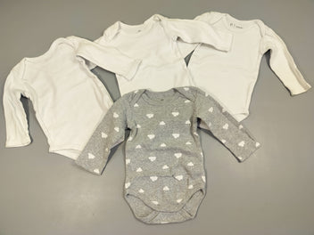 Lot de 4 bodies ml  3 blancs et 1 gris nuages blancs 100% coton