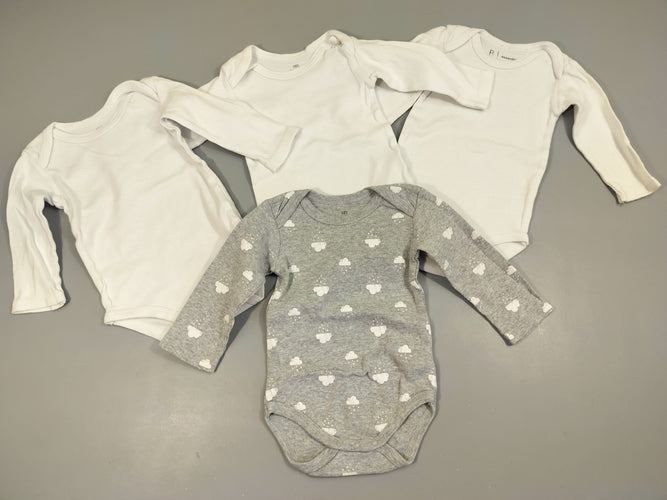 Lot de 4 bodies ml  3 blancs et 1 gris nuages blancs 100% coton, moins cher chez Petit Kiwi