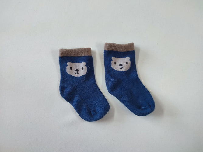 Chaussettes bleues foncées ours bord beiges, 15, moins cher chez Petit Kiwi