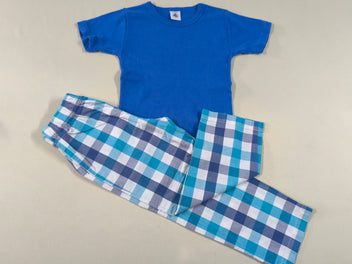 Pyjama 2pcs jersey m.c bleu/pantalon coton à carreaux bleu-blanc