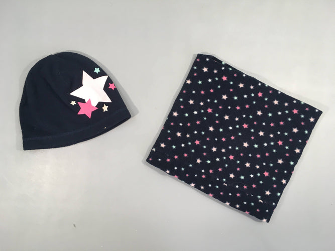 Bonnet polar bleu foncé étoiles couleur + Snood, moins cher chez Petit Kiwi