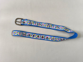 Ceinture tissu bleue lettres, 54 cm