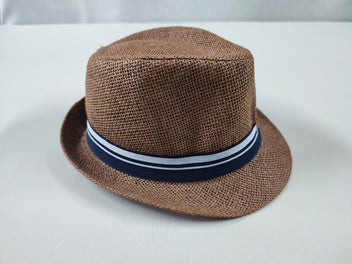 Chapeau brun liseré bleu marine/gris 52 cm