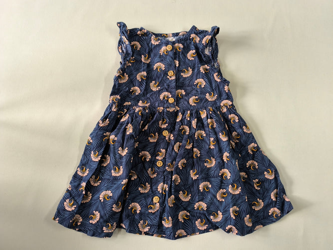 Robe s.m bleu marine feuilles motifs roses, moins cher chez Petit Kiwi