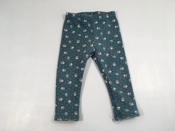 Legging épais vert fleurs pois blancs doublé velours, moins cher chez Petit Kiwi