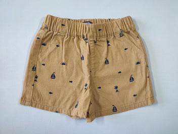 Short coton marron clair voiliers poissons