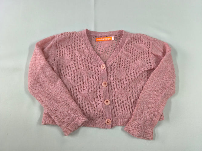 Gilet fines mailles ajouré rose 30% mohair, Fred & Ginger, moins cher chez Petit Kiwi