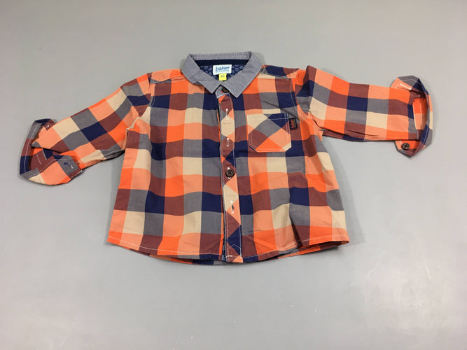 Chemise m.l coton carreaux bleu/beige/orange, ted baker, moins cher chez Petit Kiwi