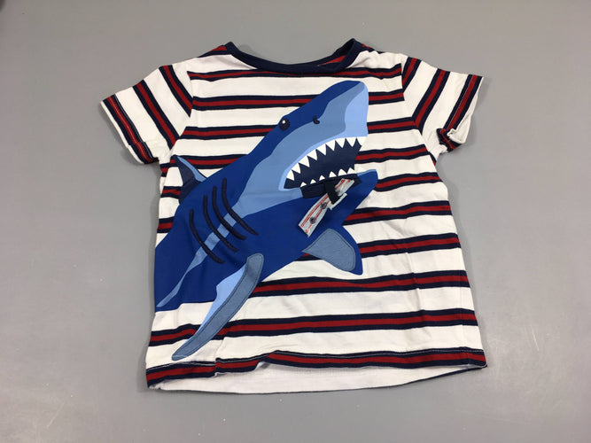 T-shirt m.c ligné bleu/blanc/rouge, requin, moins cher chez Petit Kiwi