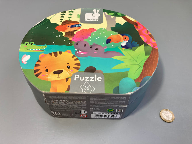 Valisette puzzle panoramique Jungle 36 pcs, poster et boite abîmés, moins cher chez Petit Kiwi