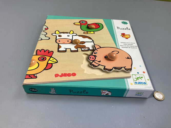 Puzzle en bois "Animaux de la ferme" 12m+, Complet, moins cher chez Petit Kiwi