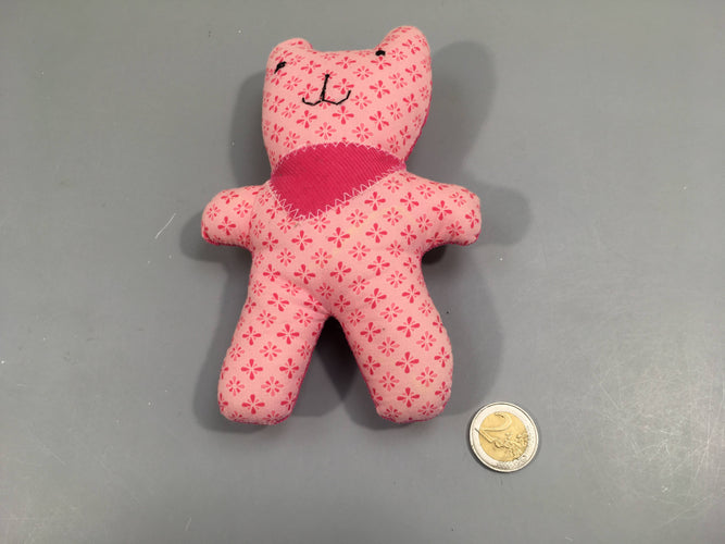 Doudou ours rose à petits motifs + uni velours, moins cher chez Petit Kiwi