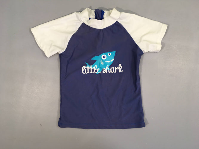 T-shirt m.c anti Uv bleu-blanc Little Shark, moins cher chez Petit Kiwi