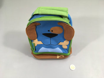 Petit sac à dos avec chien vert,bleu et brun, comme neuf, Stephen joseph