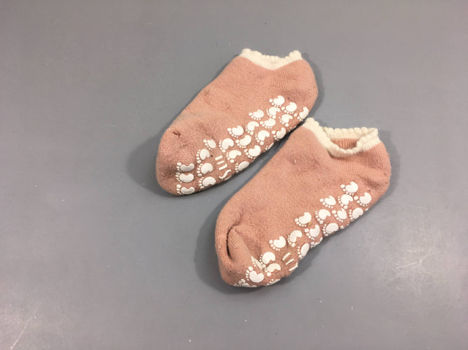 Chaussettes chaudes courtes antidérapantes rose bords blancs, moins cher chez Petit Kiwi